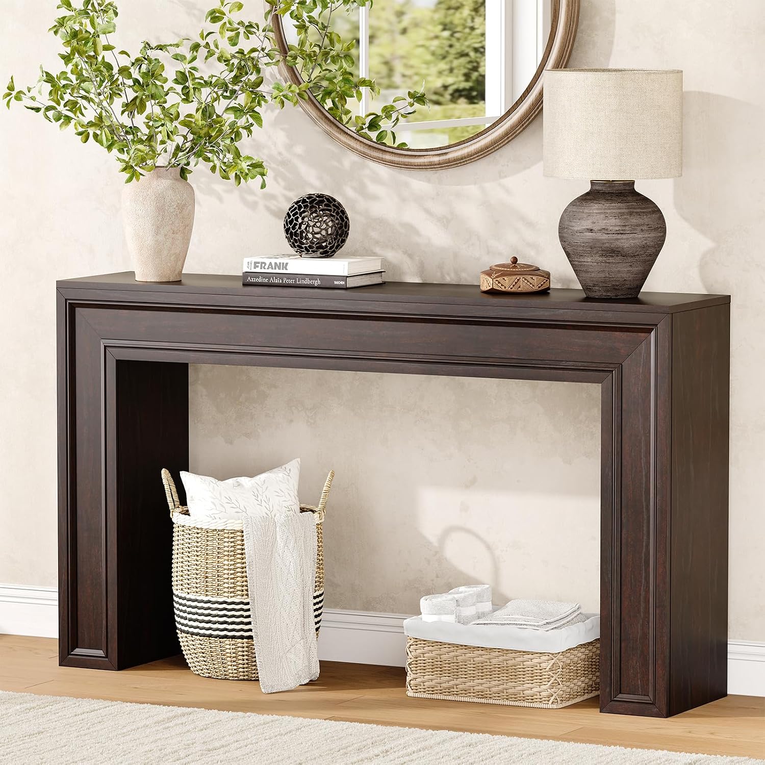 Rresyet 55 Inch Long Console Table, Sofa Table Behind Couch, Entryway Table, Farmhouse Entryway Table for Entrance, Hallway, Living Room (Cherry)