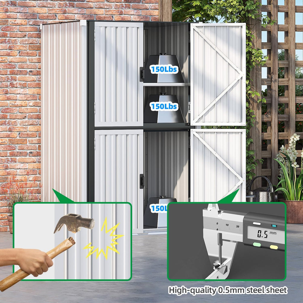 AECOJOY Outdoor Storage Cabinet Waterproof, Large Tall Vertical Outdoor Cabinets Waterproof with Shelves, Lockable Storage Cabinet Metal Storage Shed Weatherproof Garden Sheds & Outdoor Storage White