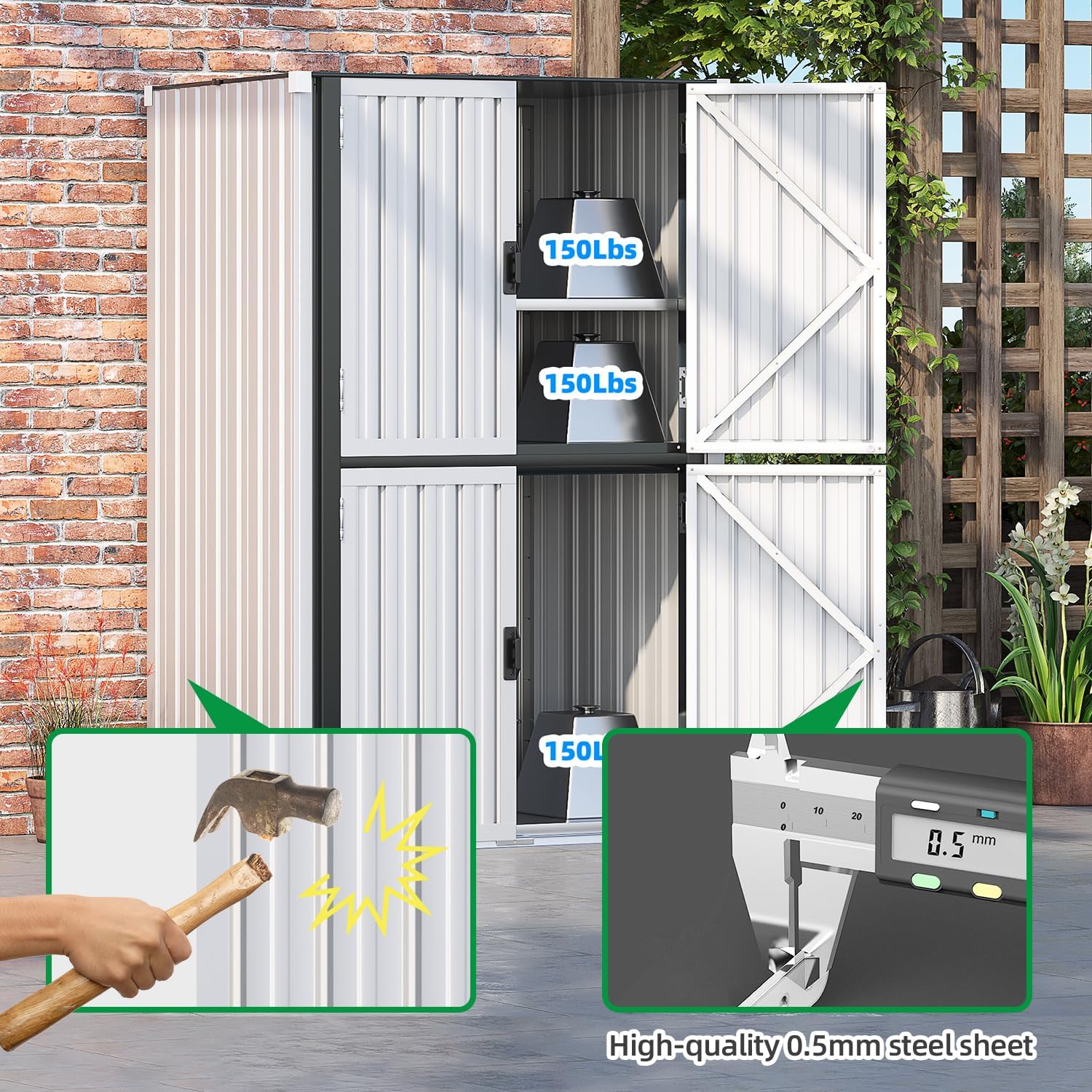 AECOJOY Outdoor Storage Cabinet Waterproof, Large Tall Vertical Outdoor Cabinets Waterproof with Shelves, Lockable Storage Cabinet Metal Storage Shed Weatherproof Garden Sheds & Outdoor Storage White