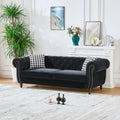 87' Velvet Tufted Sofa for Living Room, Elegant 3 Seater Upholstered Chesterfield Couch with Nailhead Rolled Arms and 2 Pillows for Home Office, Apartment, Studio, Black