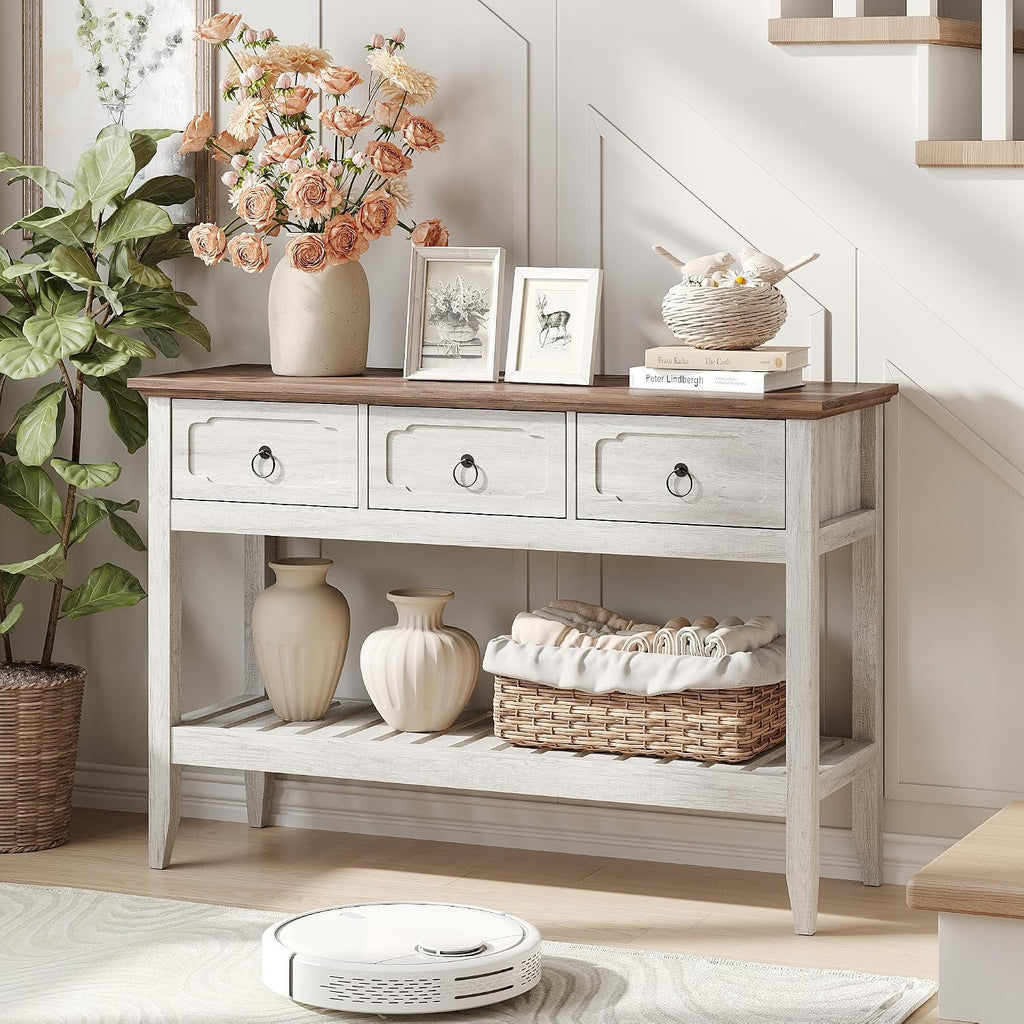 Maupvit Rustic Entryway Table with Large Storage Space, Farmhouse Feel Console Table for Entryway, Sturdy & Reliable Structure Sofa Table, Easy to Assemble Entry Table
