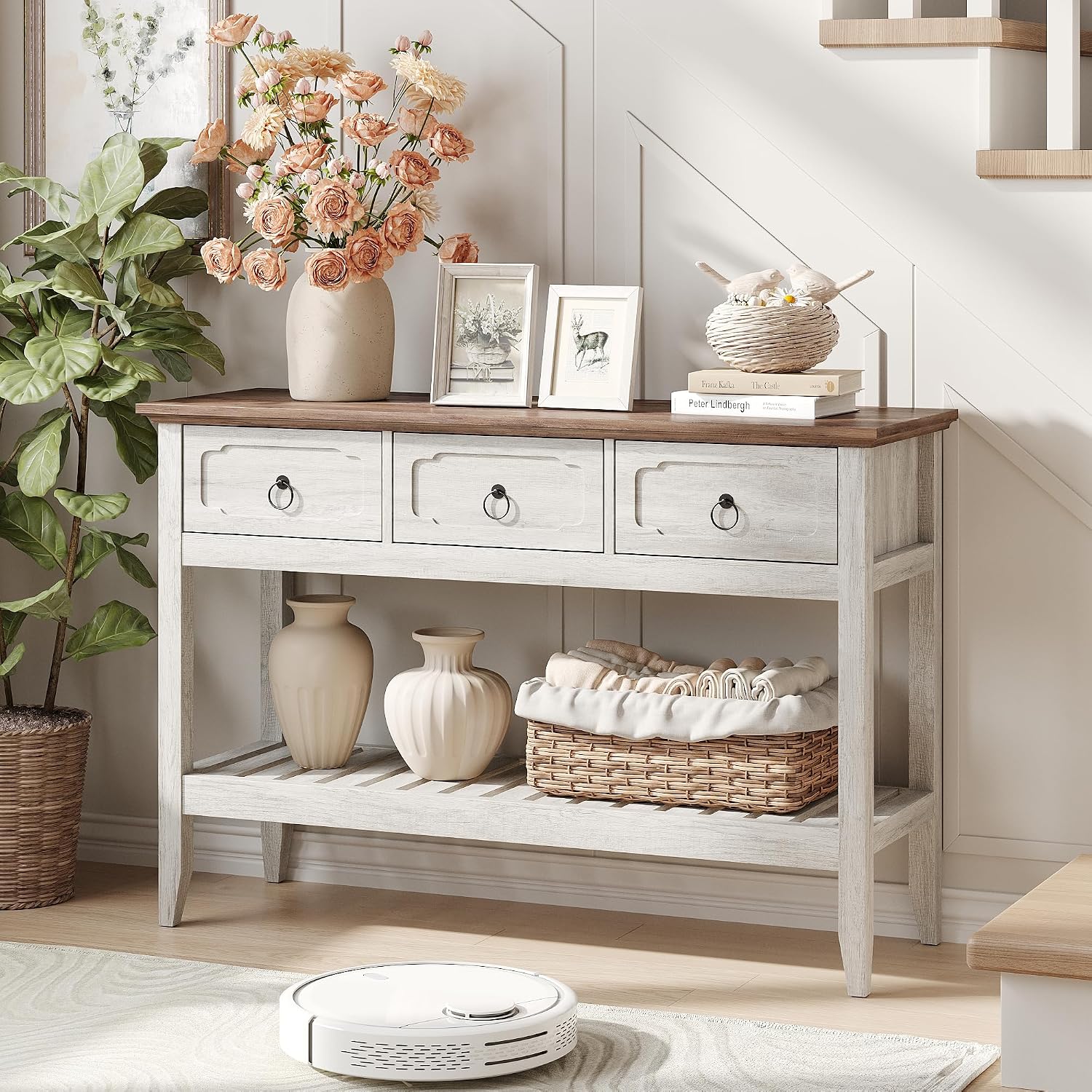 Maupvit Rustic Entryway Table with Large Storage Space, Farmhouse Feel Console Table for Entryway, Sturdy & Reliable Structure Sofa Table, Easy to Assemble Entry Table