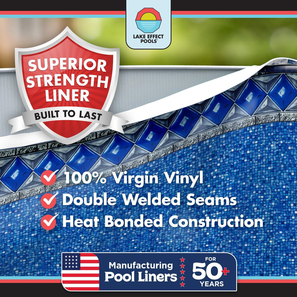 Lake Effect Pools 'Grand Cayman' 33 ft Round Above Ground Swimming Pool | 52 Inch Strong Extruded Resin Components | Bundle Includes: 25 Gauge Overlap Liner & Widemouth Skimmer