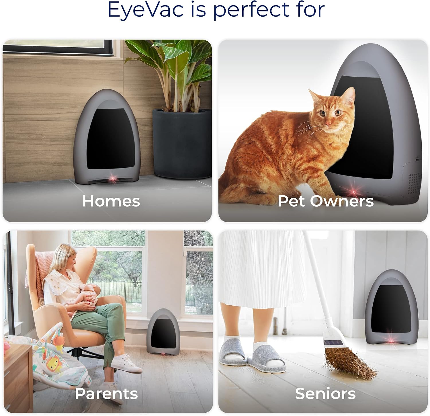 EyeVac Home Touchless Vacuum Automatic Dustpan - Great for Sweeping Pet Hair Food Dirt Kitchen - Ultra Fast & Powerful, No More Bending Down, Bagless, Corded, Automatic Sensors, 1000 Watt (Silver)