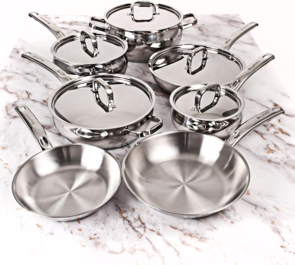 BergHOFF Belly Shape 18/10 Stainless Steel 12Pc Cookware Set, Metal Lids, Fast, Evenly Heat, Induction Cooktop Ready