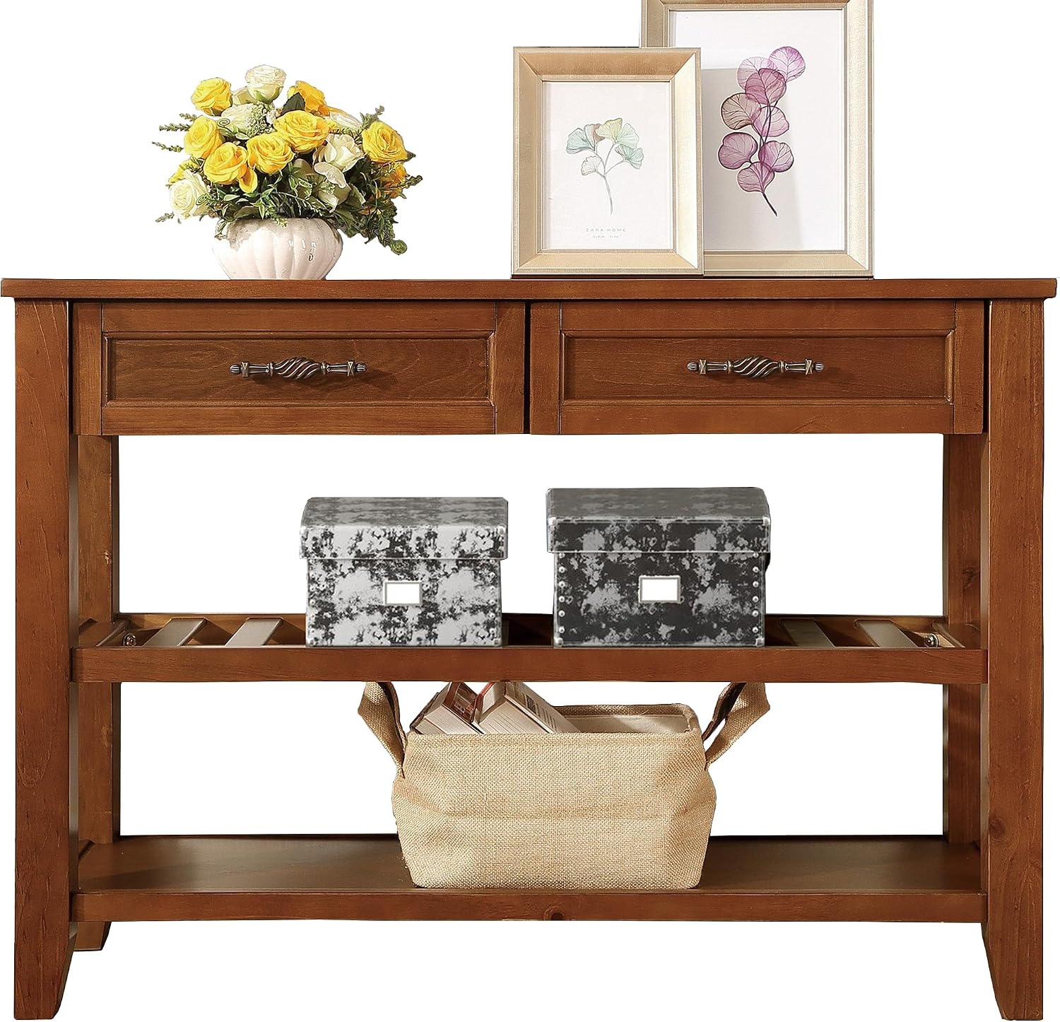 LKTART Solid Wood Console Table Entryway Table with Storage Drawers and Shelves Sofa Tables,Entryway Table for Living Room,Behind the Couch Table (42' Brown)