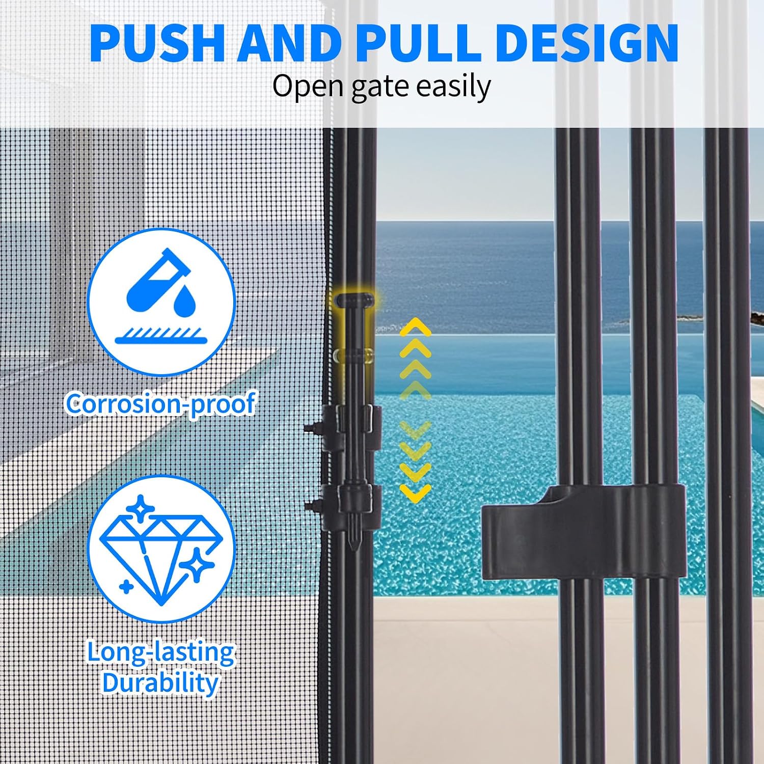 4Ft x 2.5Ft Pool Fence Gate, Heavy Duty Steel Aluminum Frame, Pool Safety Fence Gate Kit with Stainless Steel Latch for Inground/Above Ground Pools, DIY Installation, Black