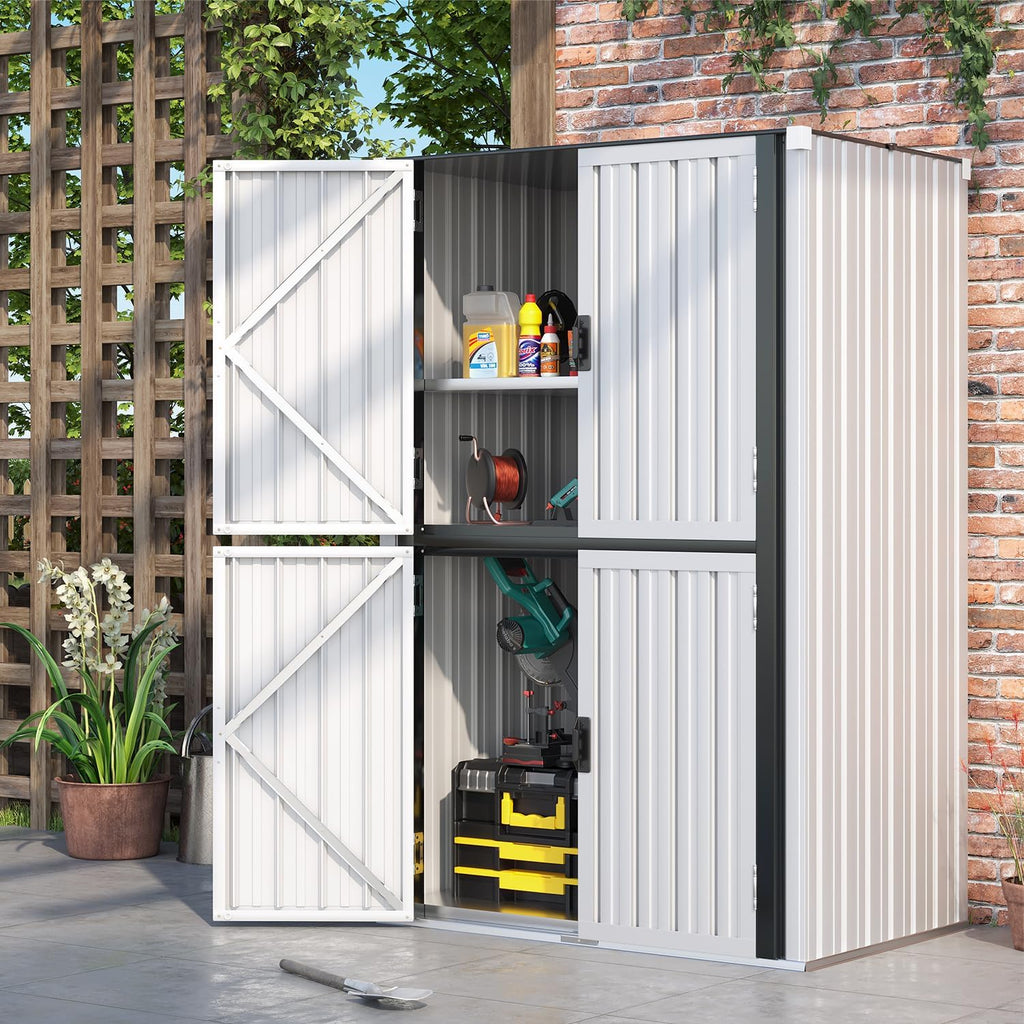 AECOJOY Outdoor Storage Cabinet Waterproof, Large Tall Vertical Outdoor Cabinets Waterproof with Shelves, Lockable Storage Cabinet Metal Storage Shed Weatherproof Garden Sheds & Outdoor Storage White