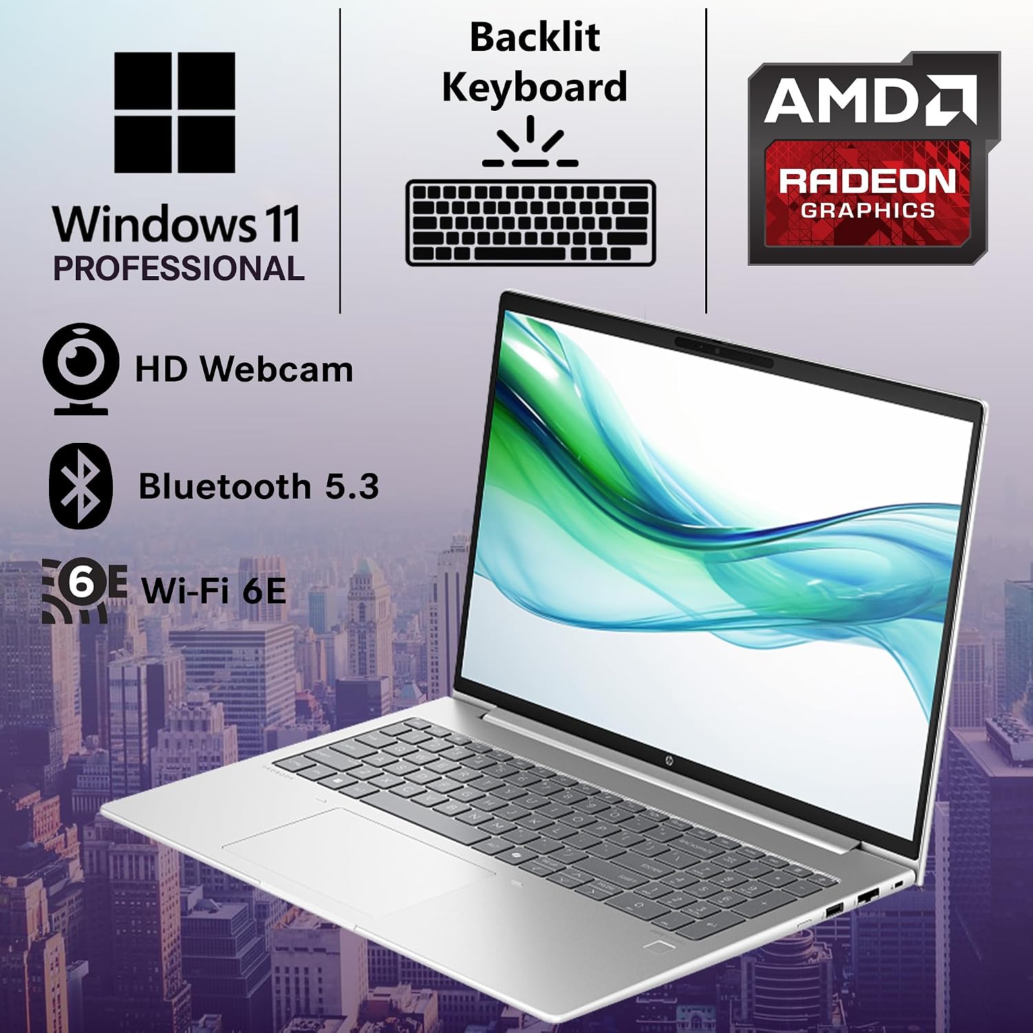HP ProBook 465 460 G11 Business Laptop 16' FHD+ Display, AMD Ryzen 5 7535U, 64GB DDR5 RAM, 1TB NVMe, Wi-Fi 6E, RJ-45, Webcam, Backlit Keyboard, Win 11 Pro - Pike Silver Plastic