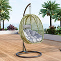 Egg Swing Chair Outdoor with Stand, Hanging Egg Rattan Basket Chair with Cushion and Pillow, Lounge Chair, Foldable Basket and Metal Stand for Porch, Patio, Bedroom, Balcony,Yard (Green)