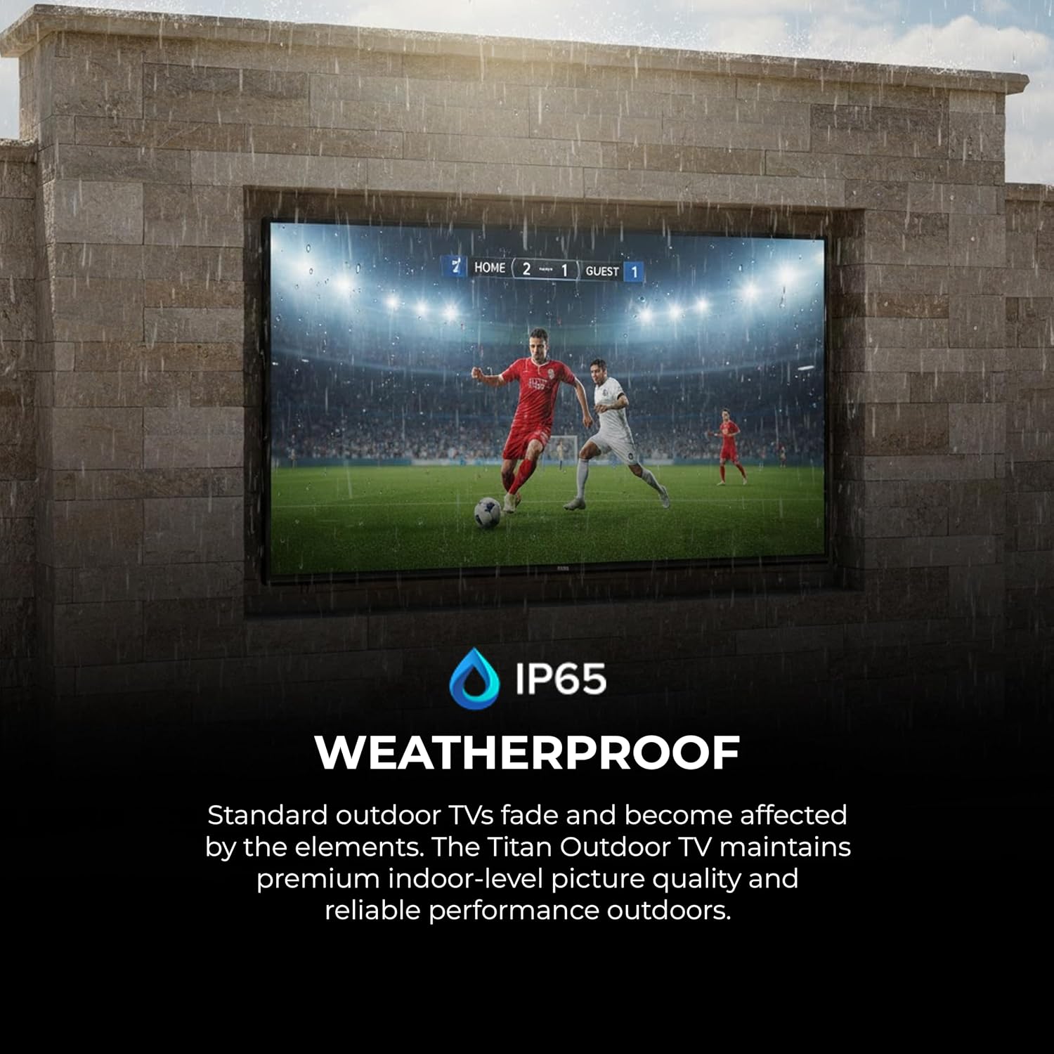 Titan G200 Mini-QLED 85 Inch Outdoor TV, Partial Sun, IP65 Smart Weatherproof TV, 4K HDR, 144 Hz, Google AI OS, 3000Nits, Wi-Fi 5, Dolby Vision&Atmos, Bang&Olufsen, Outdoor TV Cover, SlimBezel, 2YrWty