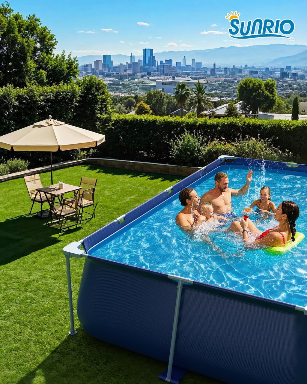 15'*7'3'*33' Rectangular Above Ground Swimming Pool Metal Frame Family Pool for Kids and Adults with 530 GPH Filter Pump Pool Cover and Ground Cover Capacity 1680 Gallon