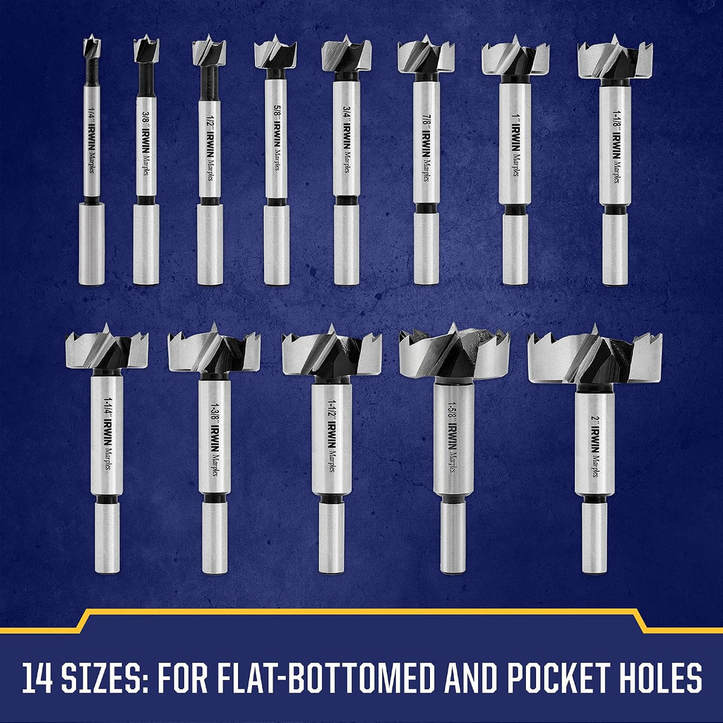 IRWIN Marples Forstner Bit Set, Wood Drill Bits, Made of Carbon Steel, Ideal for Fine Woodworking, Cabinet-Making and More, 14 Pieces (1966893) (Pack of 2)