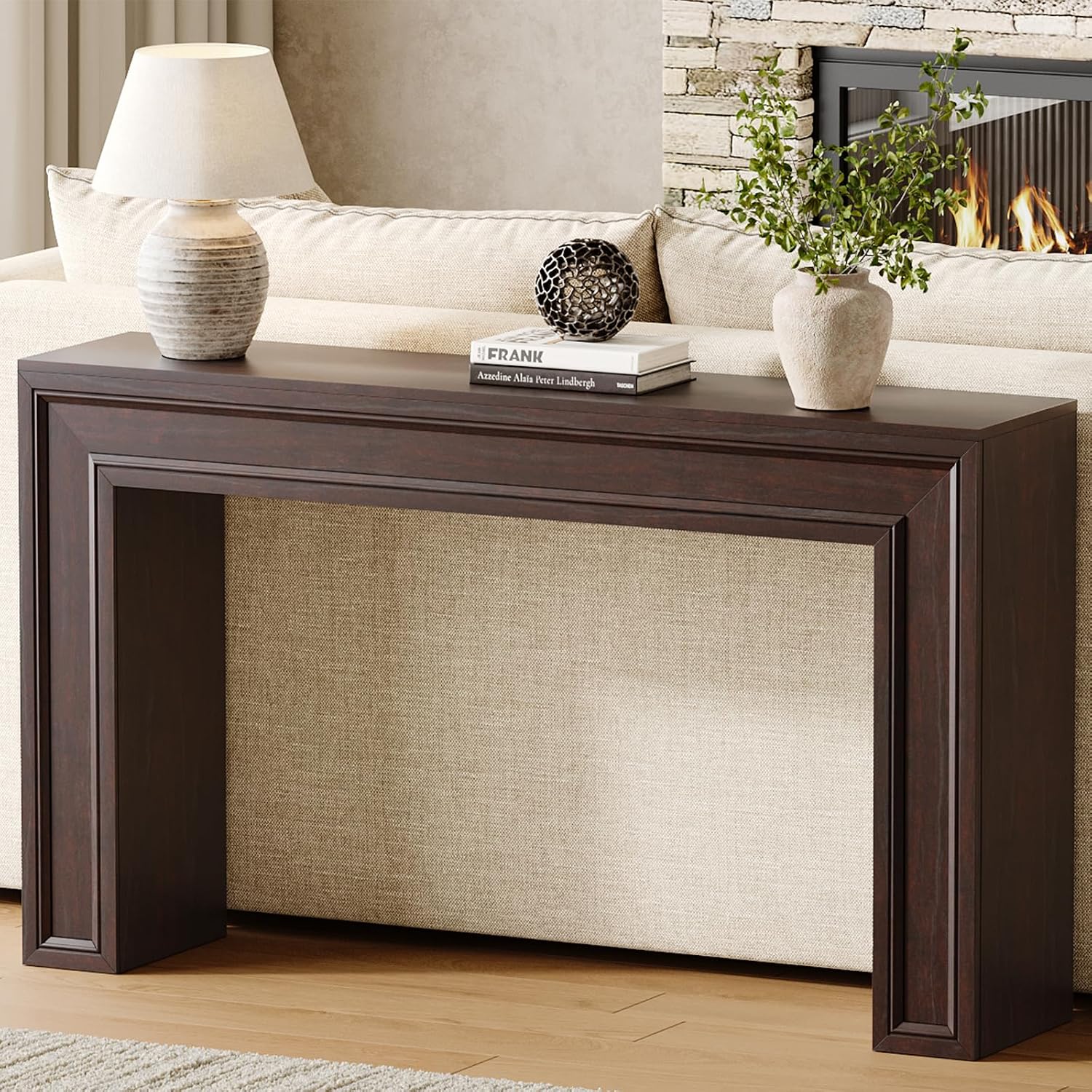 Rresyet 55 Inch Long Console Table, Sofa Table Behind Couch, Entryway Table, Farmhouse Entryway Table for Entrance, Hallway, Living Room (Cherry)
