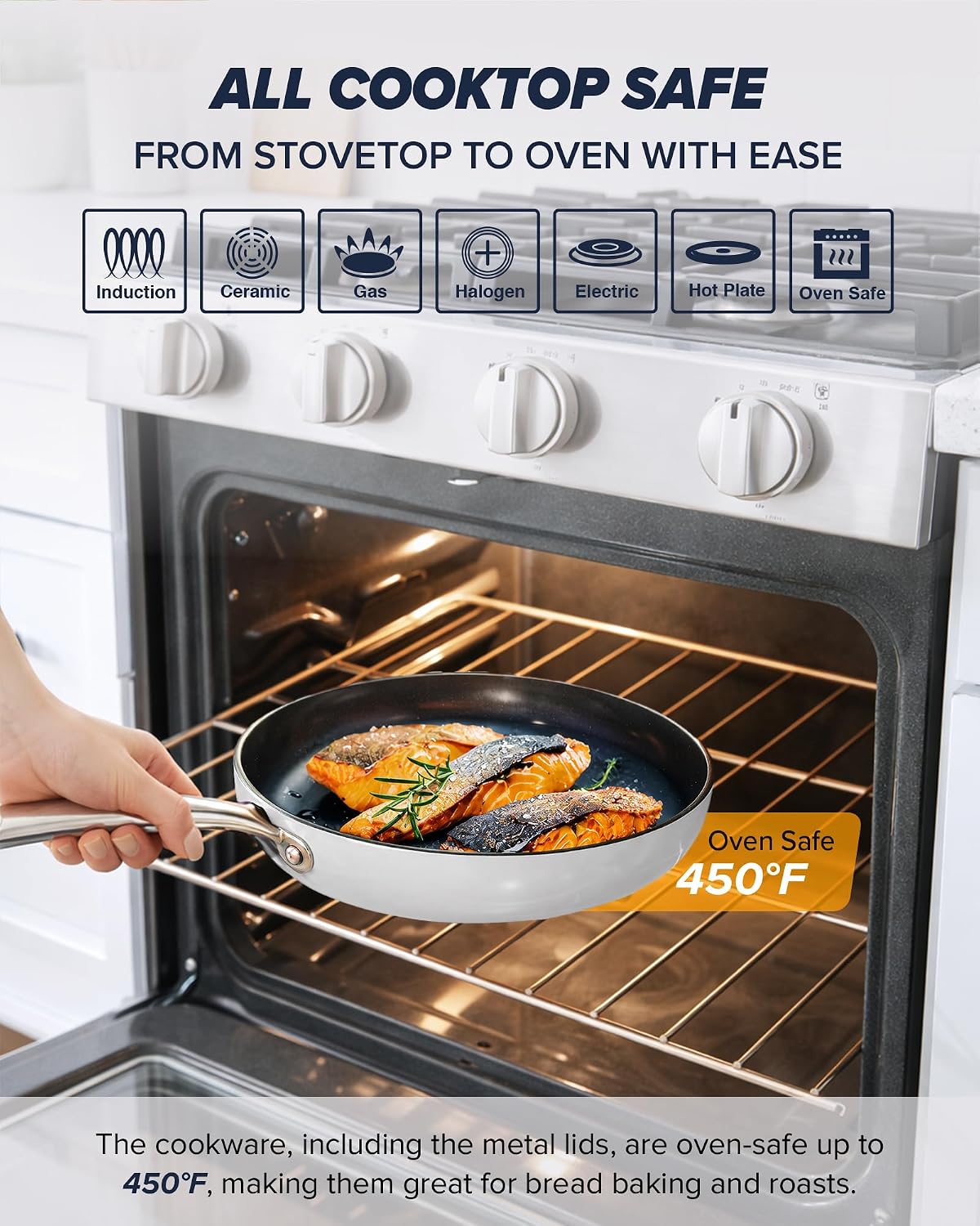Nuwave Essential Series 5PC Ceramic Cookware Set PFAS-Free, G11 Duralon Blue Coating, Pots and Pans Set Non Stick, Diamond Scratch-Resistant,Stay-Cool Handle, Metal Lid,Induction Ready,Dishwasher Safe