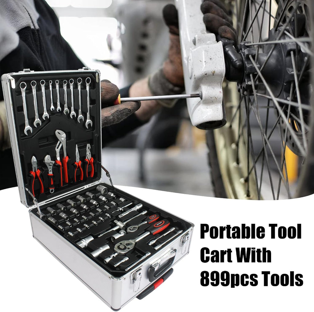 Home Tool Set Kit -899 PCS Home Auto Repair Tool Kit with Rolling Tool Box, Complete Hand Tool Set, Perfect for Homeowner, Diyer, Handyman