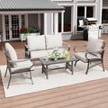 4 Piece Patio Furniture Set, All Weather Outdoor Sectional Sofa Conversation Set with Thick Cushions and Metal Coffee Table for Garden, Porch, Lawn, Beige