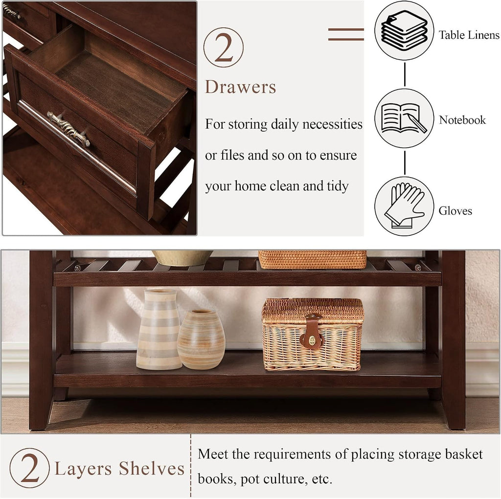 LKTART Solid Wood Console Table Sofa Tables with Drawers and Shelves Small Entryway Table for Living Room,Behind the Couch Table,Foyer(42' Espresso)