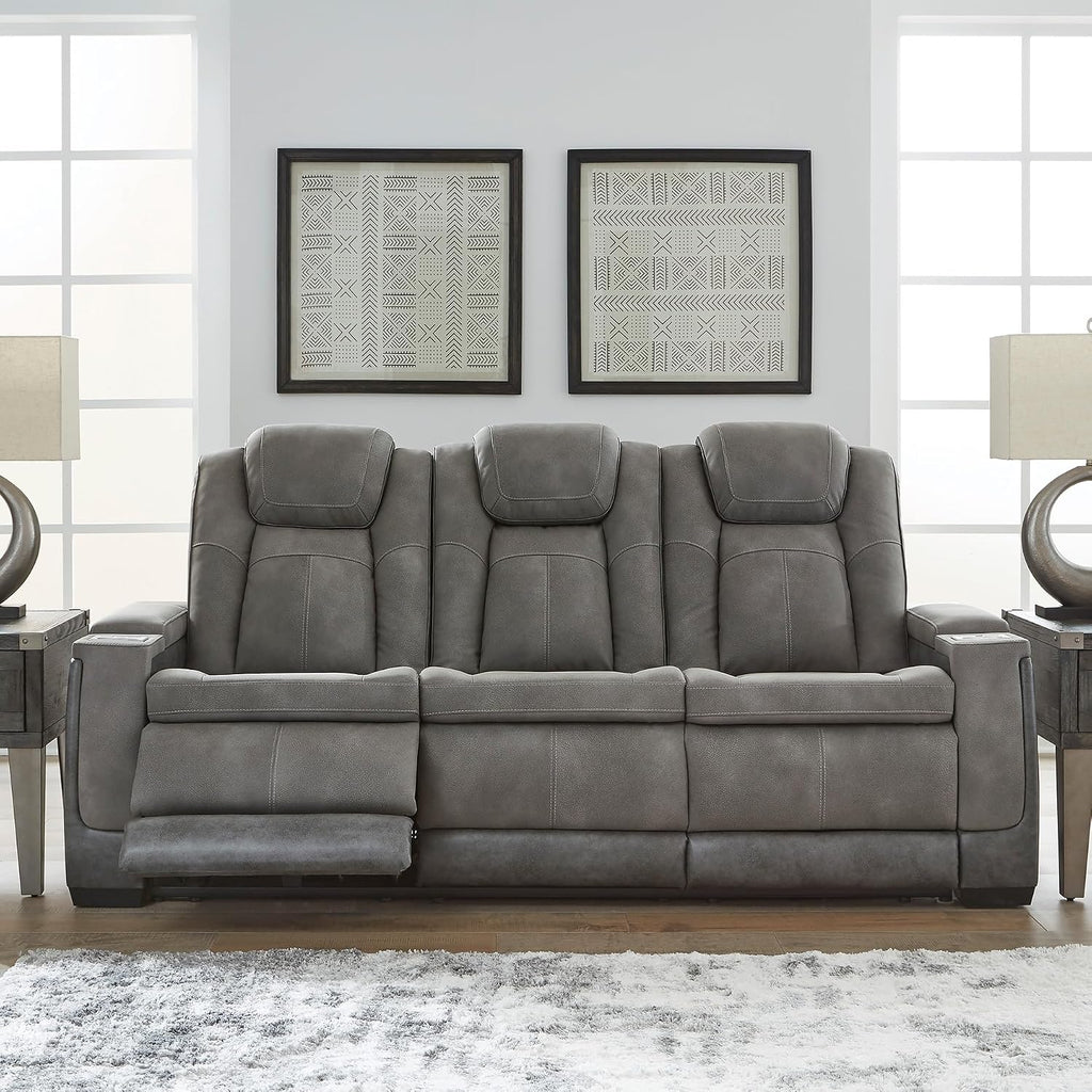 Signature Design by Ashley Next-Gen DuraPella Modern Faux Leather Power Reclining Sofa with Adjustable Headrest, Gray