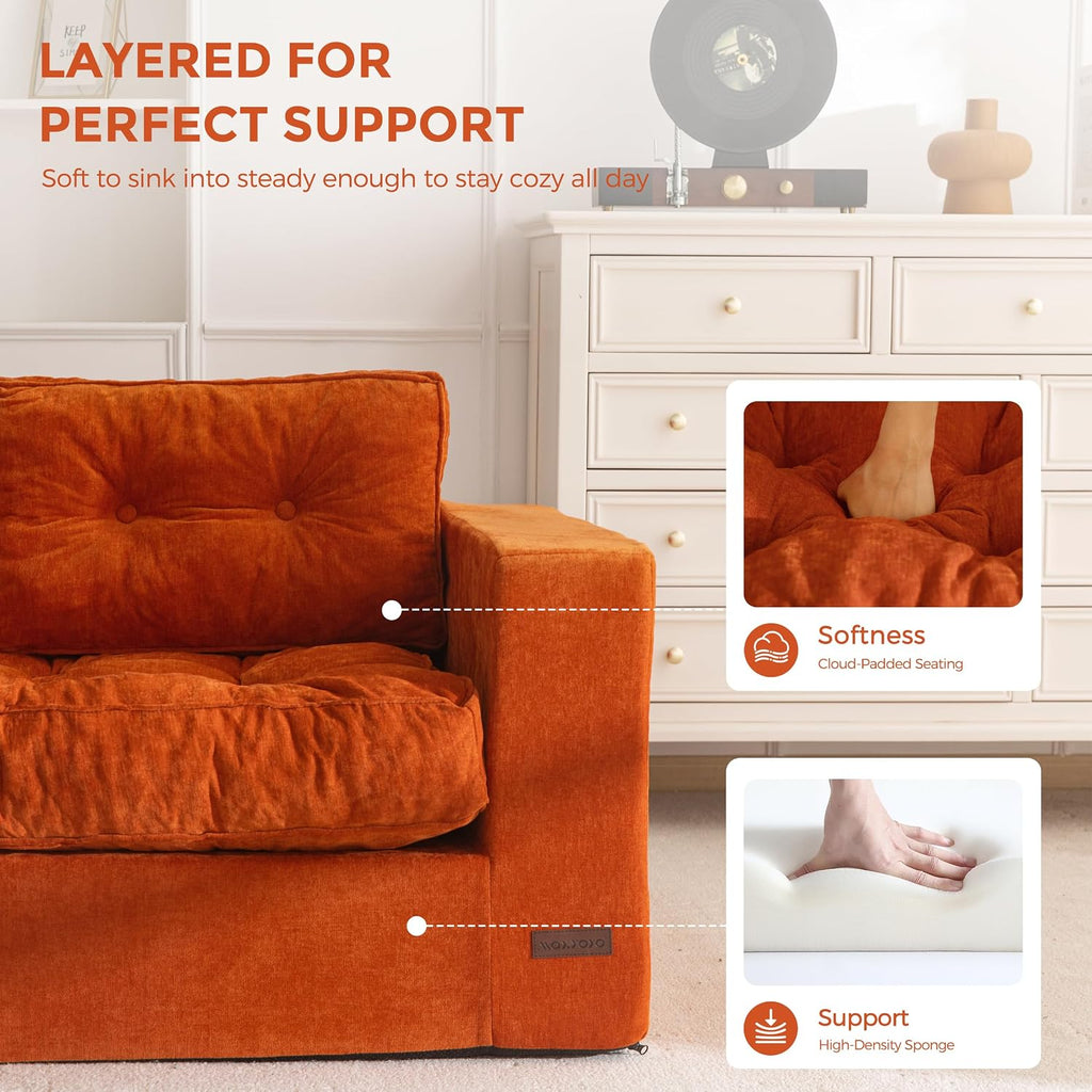 MAXYOYO Boneless Sofa Couch, 75' Oversized Loveseat Sofa, Tufted Floor Couch Bean Bag Chair for Living Room Bedroom Apartment, Sofa in a Box, No Assembly Needed, Orange