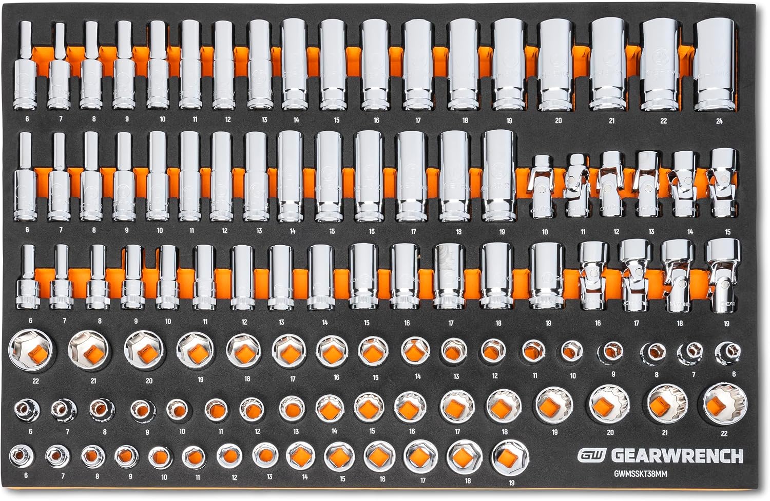 GEARWRENCH 104 Piece 3/8' Drive Master Metric Socket Set in Foam Storage Tray - GWMSSKT38MM