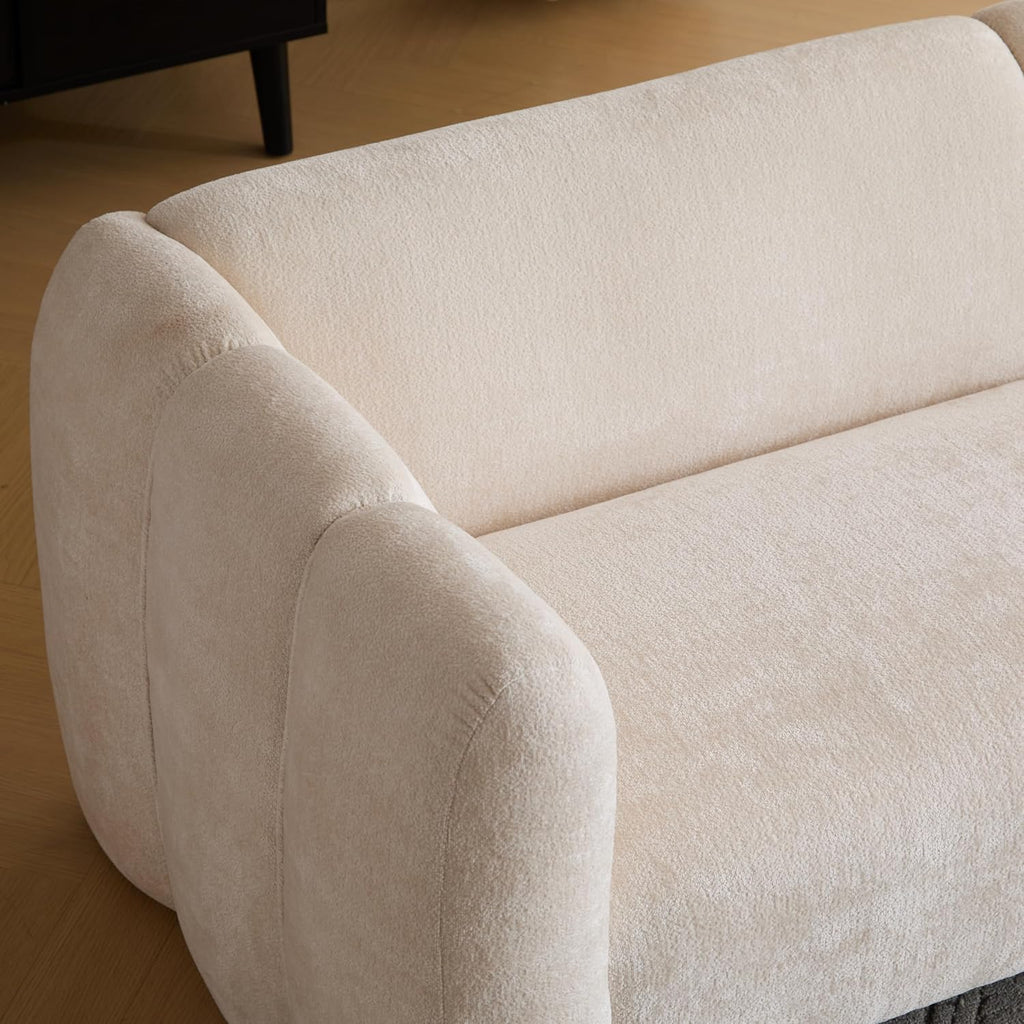 Christopher Knight Home Carine 83'' Sofa Couch, Cozy Boucle Fabric Upholstered 3-Seater Seating Sofa, Comfy Couches for Living Room and Office, Modern Oversized Loveseat, Curved Wave Design, Beige