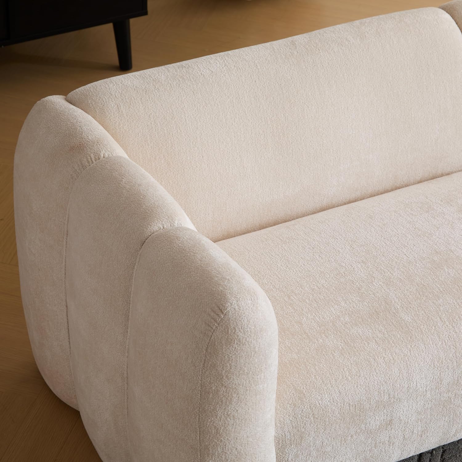 Christopher Knight Home Carine 83'' Sofa Couch, Cozy Boucle Fabric Upholstered 3-Seater Seating Sofa, Comfy Couches for Living Room and Office, Modern Oversized Loveseat, Curved Wave Design, Beige