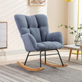 Setawix Teddy Rocking Chair with High Back,Leisure Rocking Armchair for Nursery,Mid Century Modern Rocker Glider Arm Chair for Living Room,Tufted with Solid Wood Legs (Light Blue, 27.6')