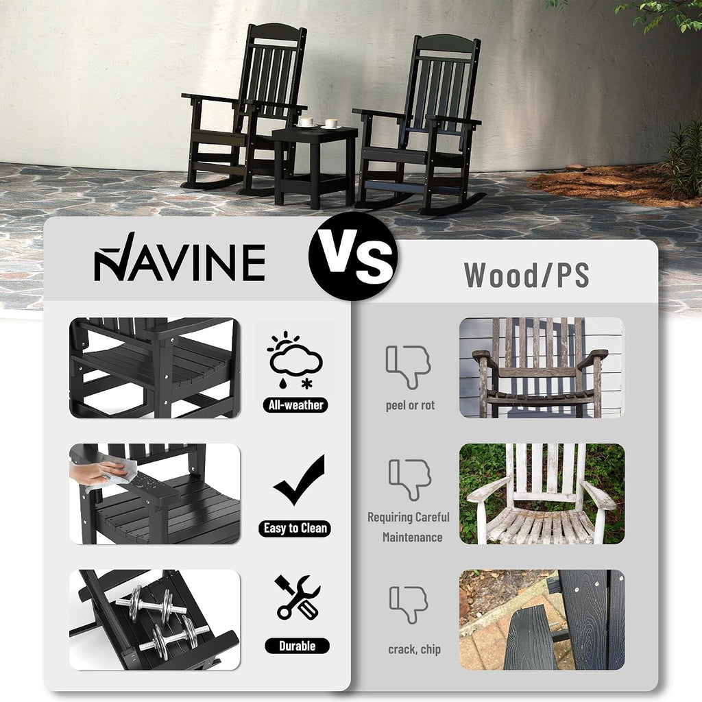 NAVINE Outdoor Rocking Chairs Set of 6, Oversized High Back Patio Rocking Chairs, All Weather Porch Rocking Chairs for Outside. Black