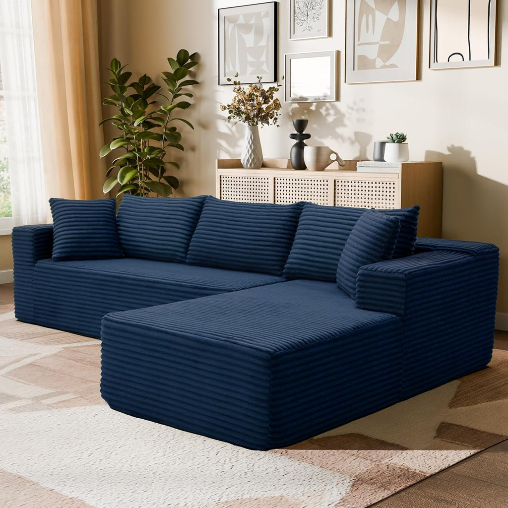 Modern Cloud Modular Sectional Sofa with Chaise, 106' L-Shaped Sofa Couch for Living Room, Deep Seat Plush Boneless Couches, Includes Pillows, Left Chaise, Blue
