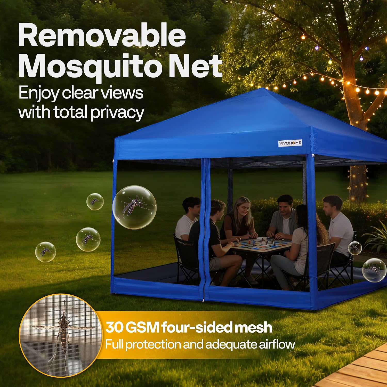 VIVOHOME 8x8ft Easy Pop-Up Canopy, Outdoor Screen Tent with Mosquito Netting, 2 Zipper Doors, and Roller Bag for Yard Camping Picnic Party Events, Blue