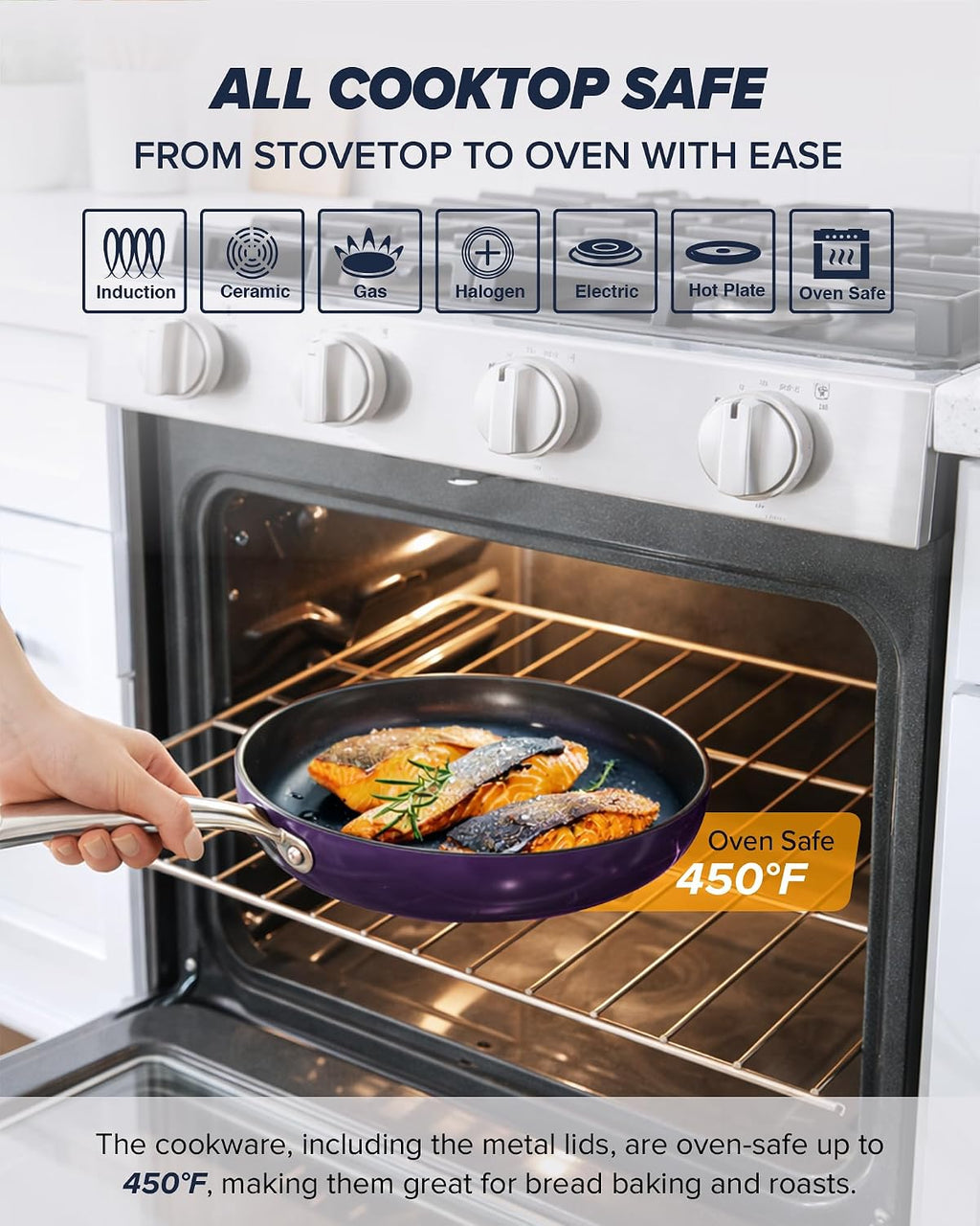Nuwave Essential Series 5PC Ceramic Cookware Set PFAS-Free, G11 Duralon Blue Coating, Pots and Pans Set Non Stick, Diamond Scratch-Resistant,Stay-Cool Handle, Metal Lid,Induction Ready,Dishwasher Safe
