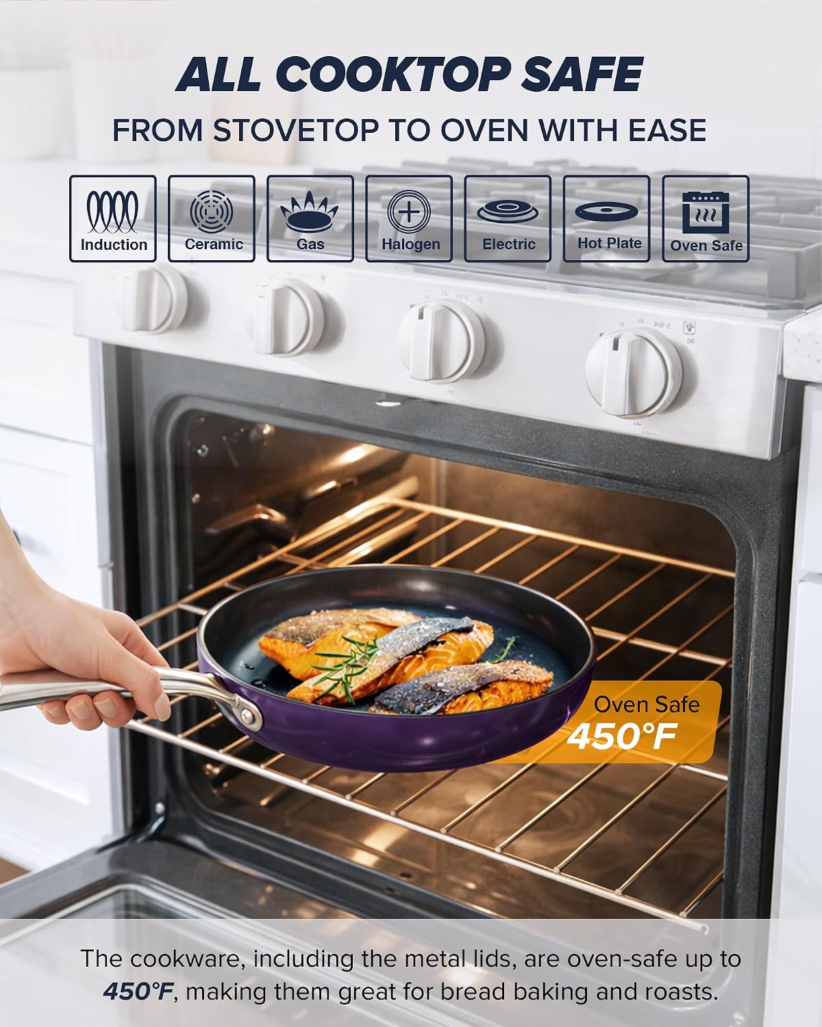 Nuwave Essential Series 5PC Ceramic Cookware Set PFAS-Free, G11 Duralon Blue Coating, Pots and Pans Set Non Stick, Diamond Scratch-Resistant,Stay-Cool Handle, Metal Lid,Induction Ready,Dishwasher Safe