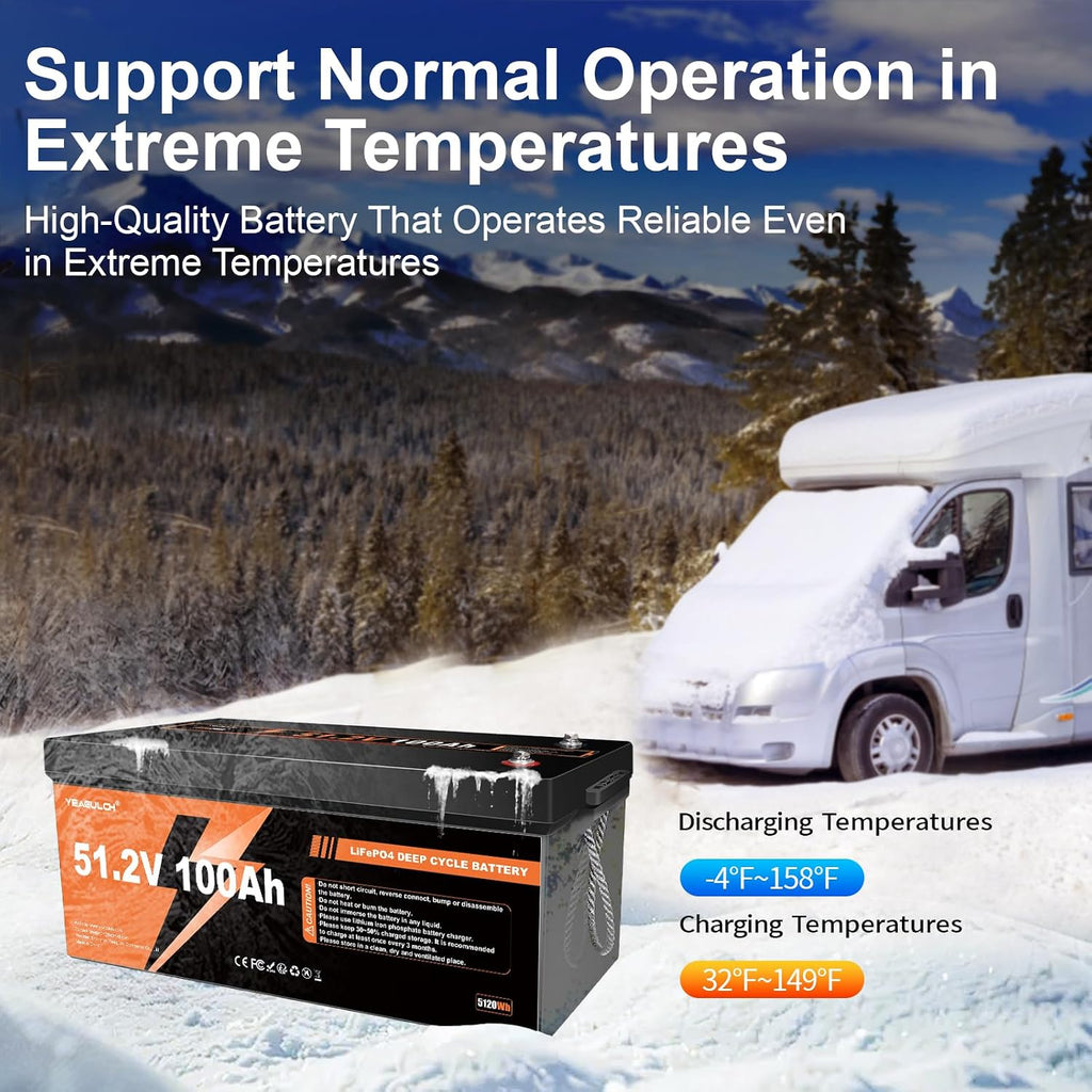 48V 100Ah Lithium Lifepo4 Golf Cart Battery Built-in 200A BMS Support up to 5000W Motor 8000+ Deep Cycle Low-Temp Protection Battery for Golf Carts, RV, Off-Grid, Camping,Solar System