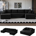 133' Oversized Cloud Boneless Couch with Chaise, Modern Modular Sofa with Deep Seat, Corduroy Upholstered U Shaped Couch for Living Room, No Assembly Required (Black)