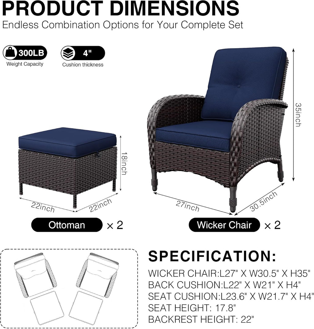Joyside Wicker Patio Chairs, 4 Piece Rattan Outdoor Furniture with Thickened Cushions, High Back, Deep Seating, Wide Armrest, Outdoor Chairs for Porch, Deck