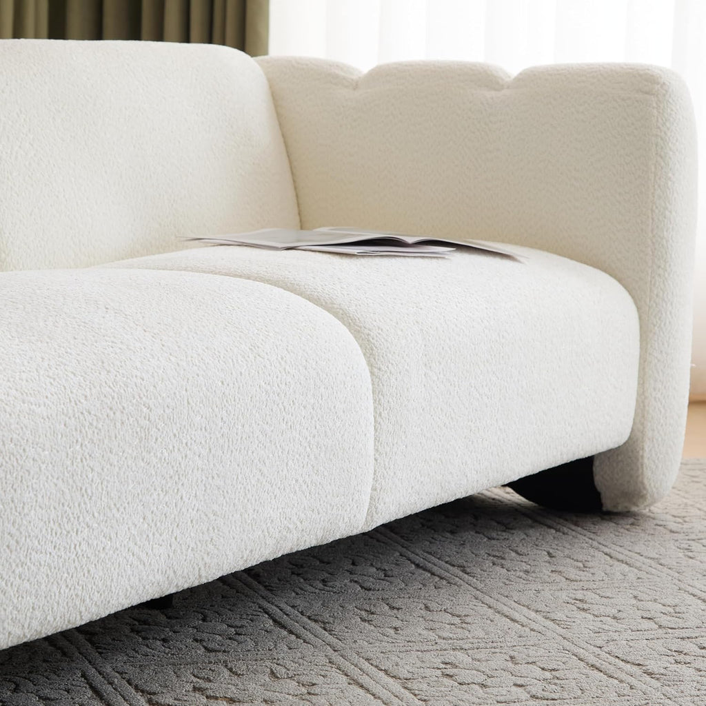 Christopher Knight Home Carine 83'' Sofa Couch, Cozy Boucle Fabric Upholstered 3-Seater Seating Sofa, Comfy Couches for Living Room and Office, Modern Oversized Loveseat, Curved Wave Design, White