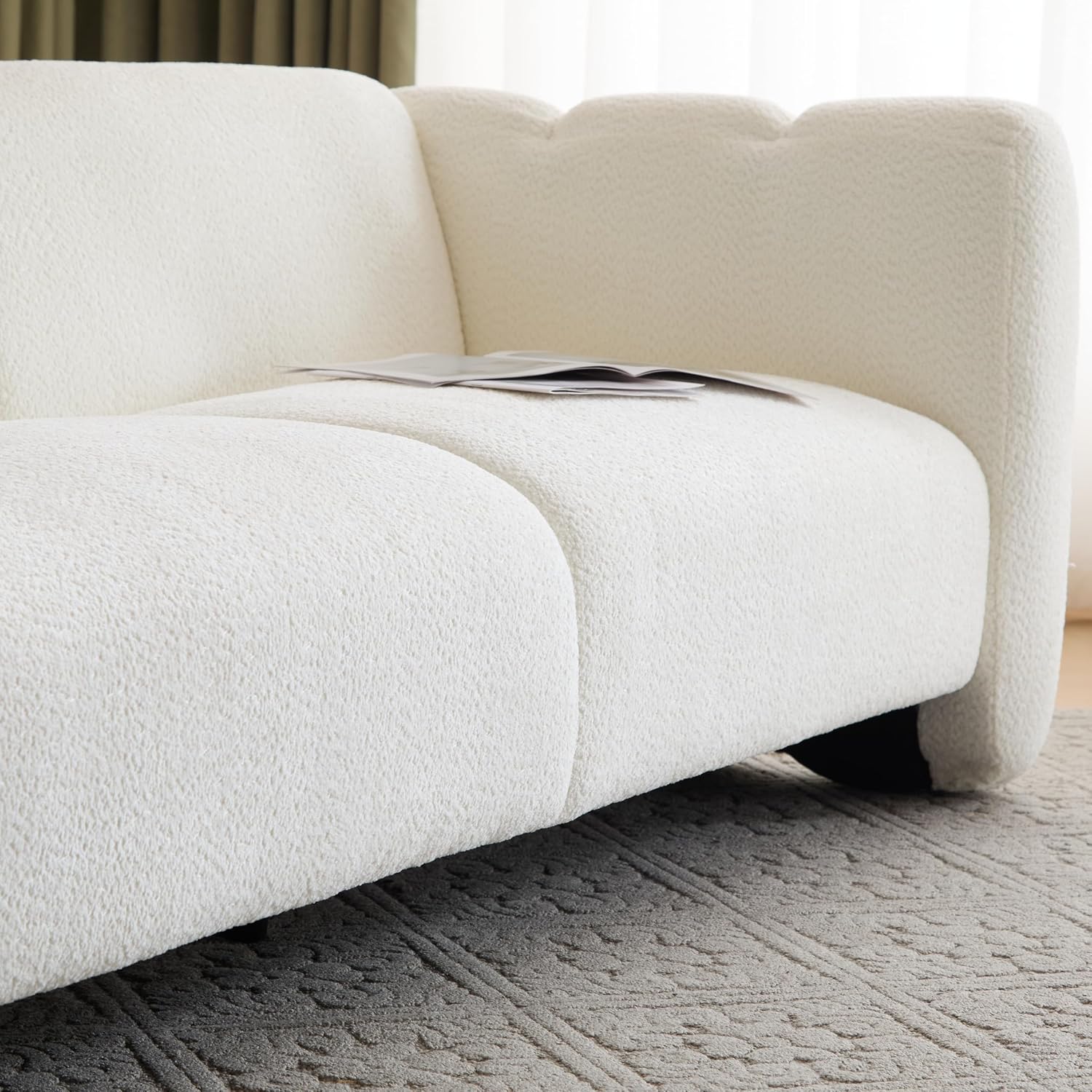 Christopher Knight Home Carine 83'' Sofa Couch, Cozy Boucle Fabric Upholstered 3-Seater Seating Sofa, Comfy Couches for Living Room and Office, Modern Oversized Loveseat, Curved Wave Design, White