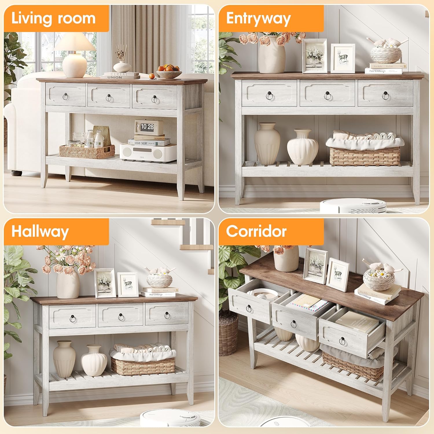 Maupvit Rustic Entryway Table with Large Storage Space, Farmhouse Feel Console Table for Entryway, Sturdy & Reliable Structure Sofa Table, Easy to Assemble Entry Table