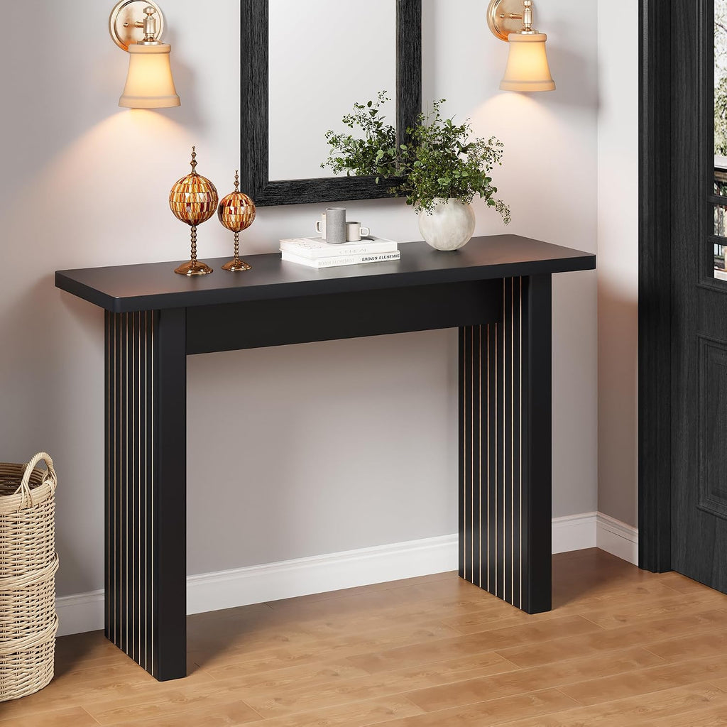 AVZEAR Mid Century Narrow Entryway Console Table, 43.3' Fluted Wood Couch Table Behind Sofa Long and Skinny for Living Room Hallway Entrance Foyer, Black