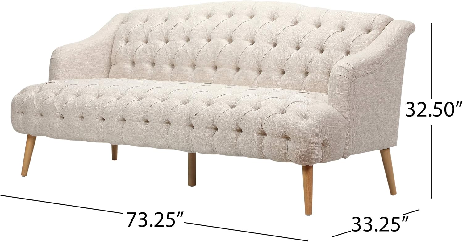 Beige Modern Velvet Loveseat Sofa Couch, 73' Mid - Century Tufted Upholstered Small Love Seat Couch, Curved High Back 3-Seats Couches for Compact Space, Living Room, Apartment (Beige)