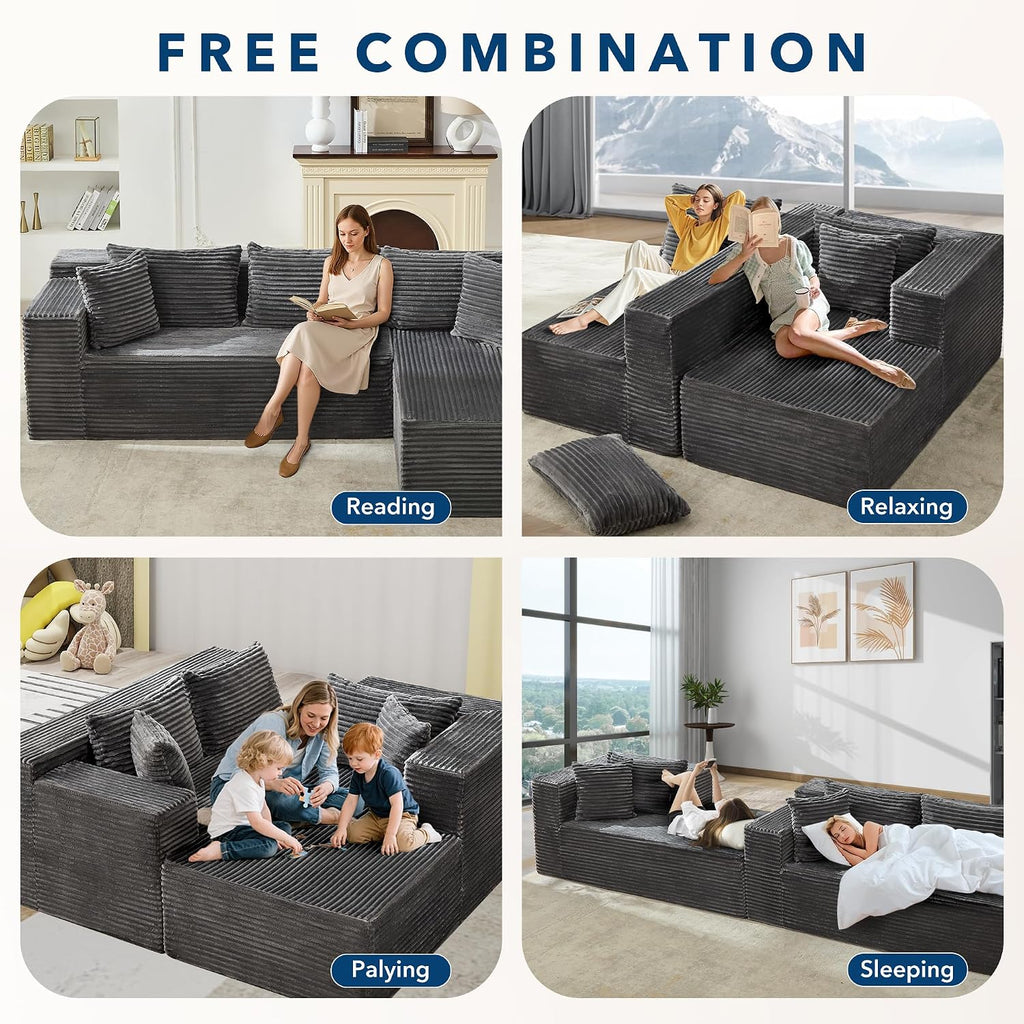 Garvee Modular Sectional Sofa Cloud Sectional Couch, 106' Comfy L Shaped Couches for Living Room,Oversized Sofa Sleeper with Deep Seat, No Assembly Required