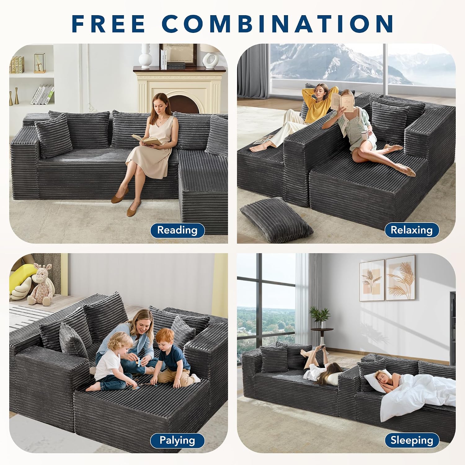Garvee Modular Sectional Sofa Cloud Sectional Couch, 106' Comfy L Shaped Couches for Living Room,Oversized Sofa Sleeper with Deep Seat, No Assembly Required