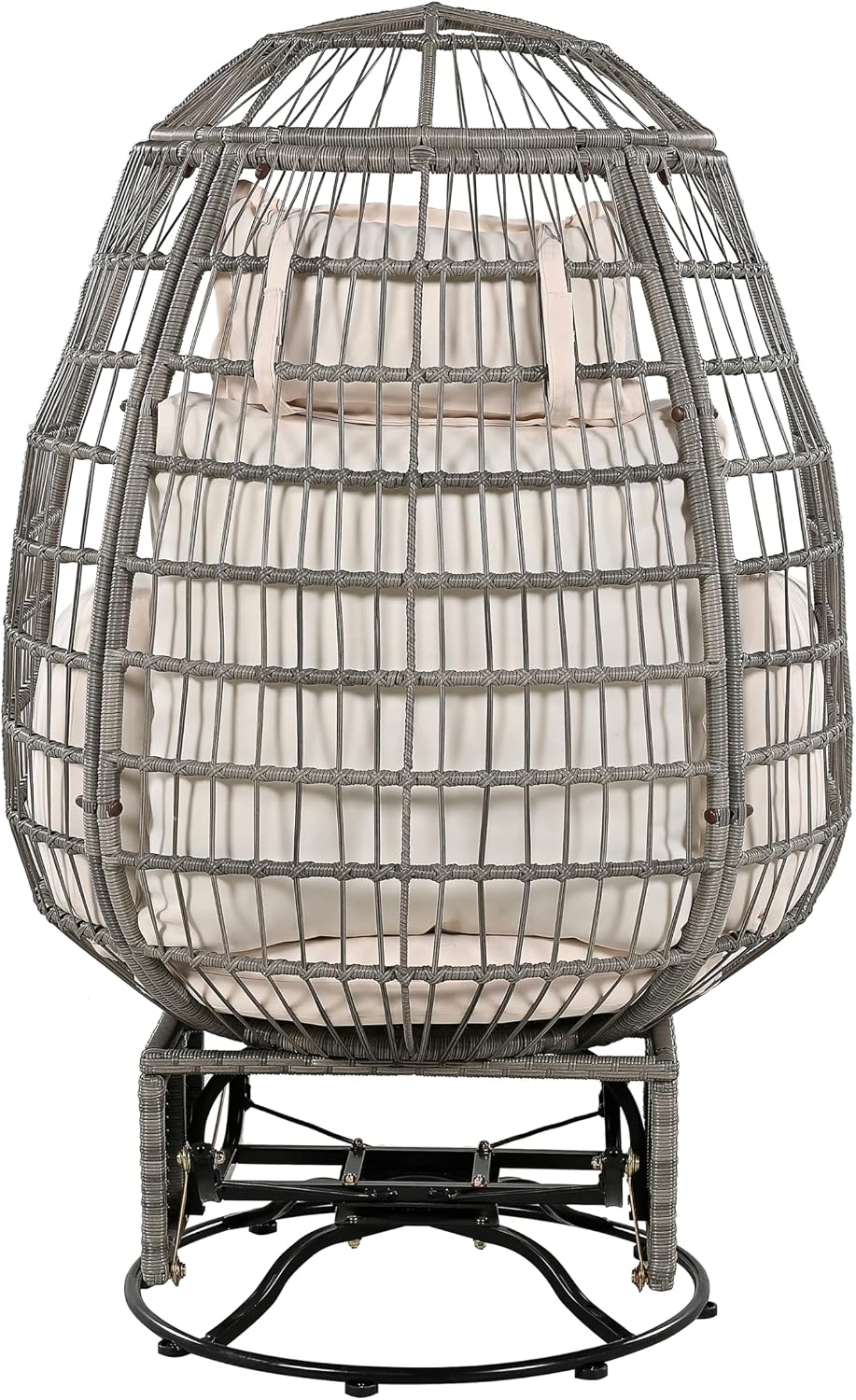 Outdoor Swivel Chair with Cushions, Rattan Egg Patio Chair with Rocking Function for Balcony, Poolside and Garden