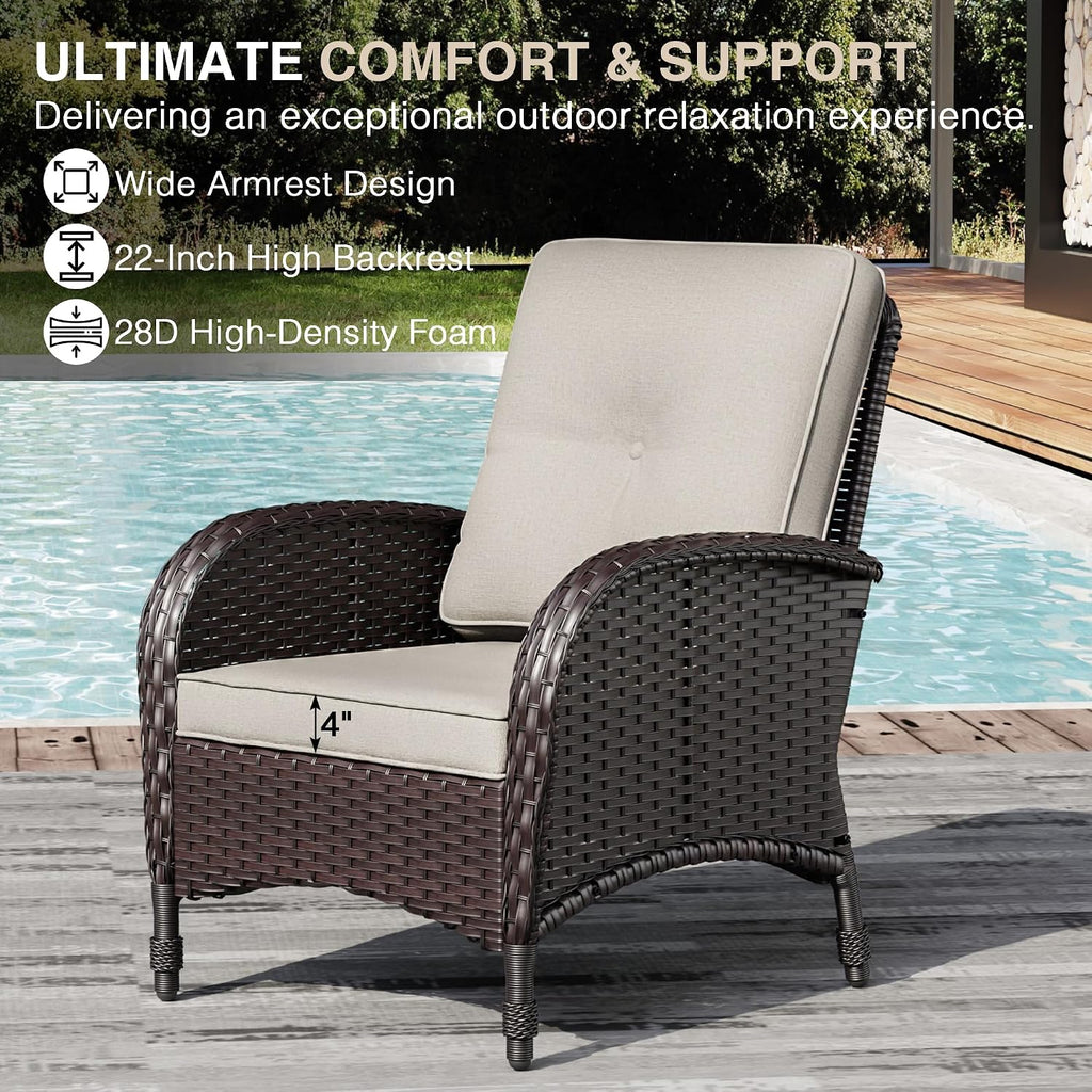 Joyside Wicker Patio Chairs Set of 2, Rattan Outdoor Furniture with Thickened Cushions, High Back, Deep Seating, Wide Armrest, Outdoor Chairs for Porch, Deck