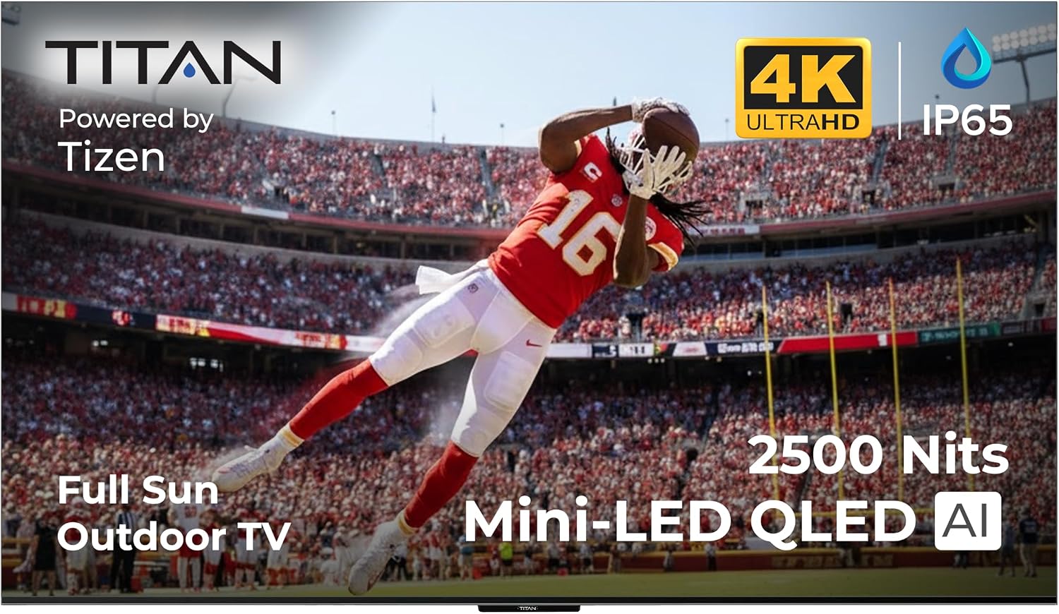 Titan S300 Mini-LED 43 Inch Outdoor TV, Full Sun, IP65 Smart Weatherproof TV, 4K HDR, 120 Hz, Tizen AI OS, 2500 Nits, Wi-Fi 5, HDR10+, Outdoor TV Cover, Slim Bezel, 2 Yr Wty