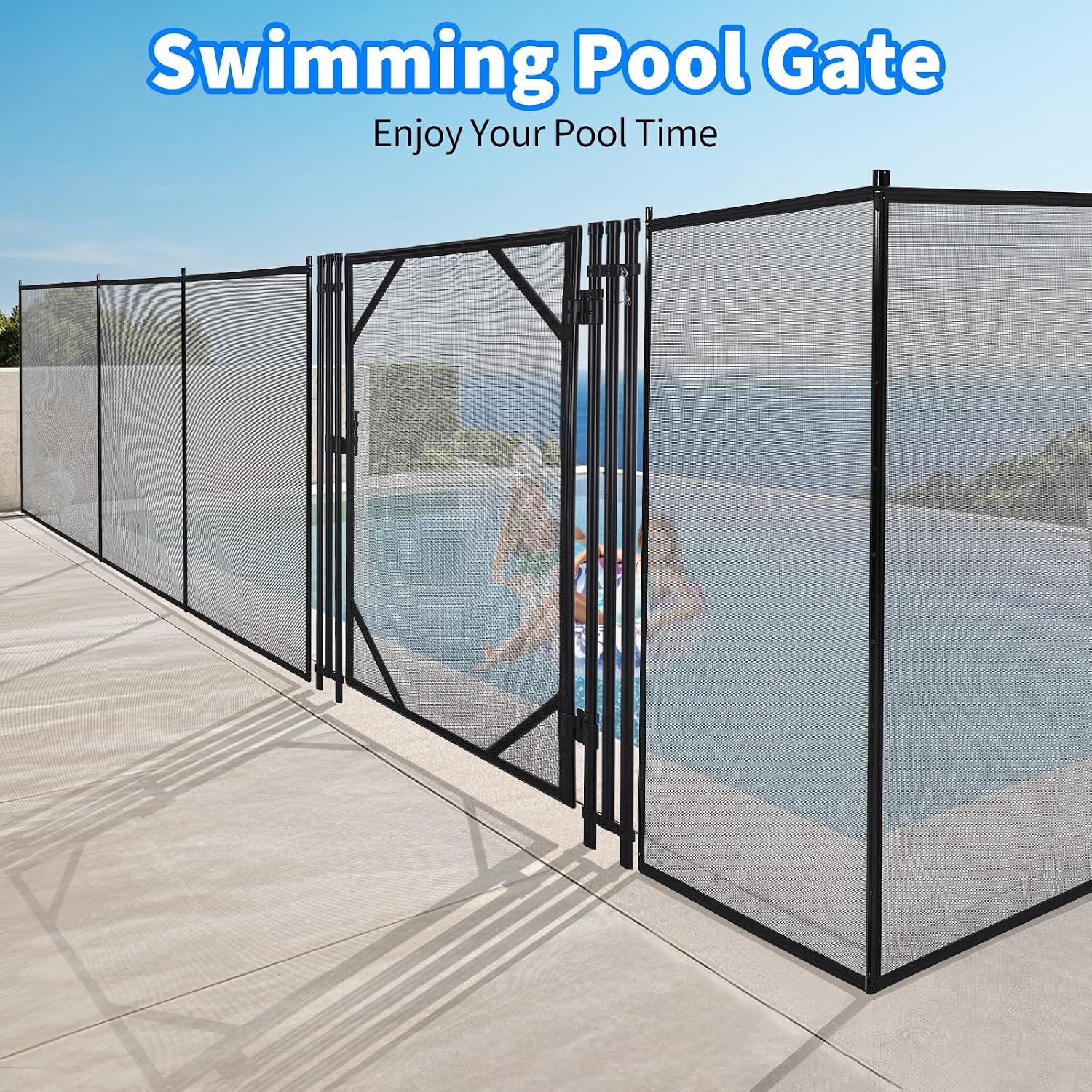 4Ft x 2.5Ft Pool Fence Gate, Heavy Duty Steel Aluminum Frame, Pool Safety Fence Gate Kit with Stainless Steel Latch for Inground/Above Ground Pools, DIY Installation, Black