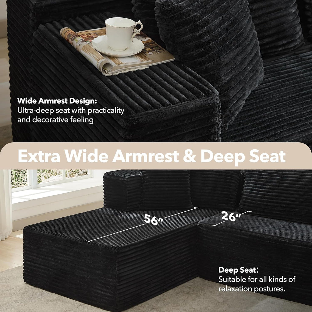 Modular Sectional Sofa Cloud Sectional Couch, 106' Comfy L Shaped Black Couches for Living Room,Oversized Sofa Sleeper with Deep Seat, No Assembly Required