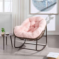 Wicker Outdoor Rocking Chair Rattan Egg Chair with Thick Cushion 30° Smooth Rocking Patio Lounge Reclining for Indoor Outdoor Use Living Room Front Porch Balcony Lawn Garden, Pink