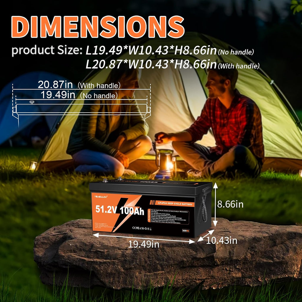 48V 100Ah Lithium Lifepo4 Golf Cart Battery Built-in 200A BMS Support up to 5000W Motor 8000+ Deep Cycle Low-Temp Protection Battery for Golf Carts, RV, Off-Grid, Camping,Solar System